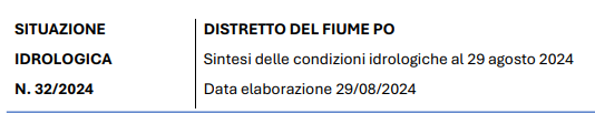 Sintesi delle condizioni idrologiche al 29 agosto 2024